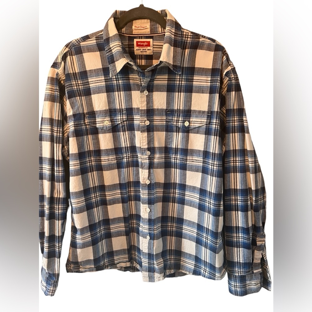 Wrangler Men’s Plaid blue/black/white button down Shirt Size EXTRA LARGE